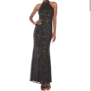 NWOT BCBGeneration Long Black Halter Mermaid Sequin Dress Gown Size 10